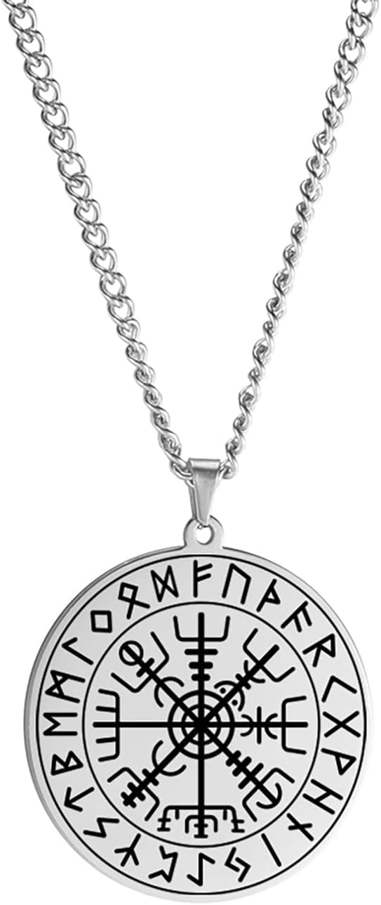 Viking Vegvisir Necklace For Men – Stainless Steel Nordic Compass Pendant – Celtic Odin Symbol Jewelry Gift