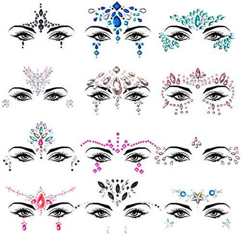 SIQUK 12 Sets Face Jewels Mermaid Face Gems Face Rhinestone Temporary  Tattoos Crystal Tears Gems Stones for Race Carnival Festival Party 