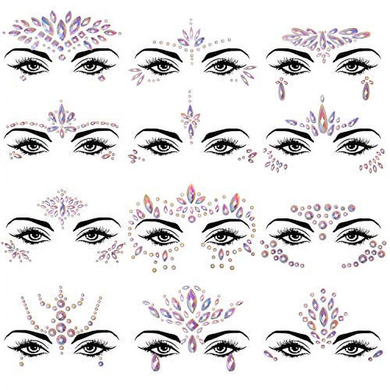 SIQUK 12 Sets Face Jewels Mermaid Face Gems Face Rhinestone