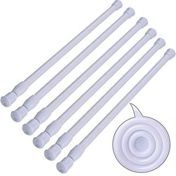 SIQUK 6 Pack Cupboard Bars Adjustable Spring Tension Rods White Refrigerator Bar Extendable Rod for DIY Projects, 15.7 to 28 Inches