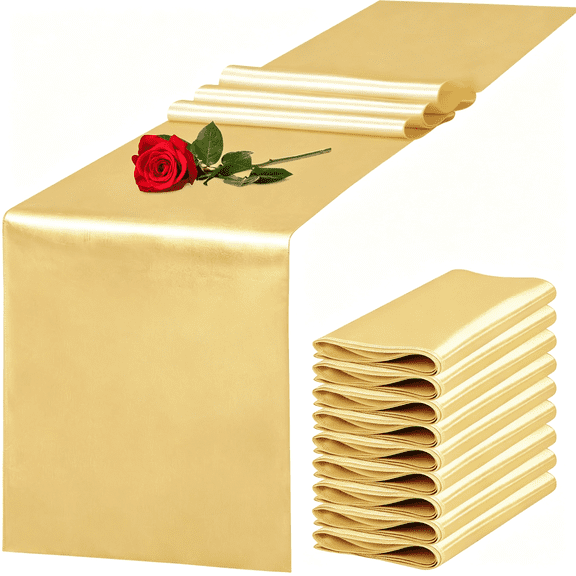 SIRIA 10 Pack Satin Table Runner 12 X 108 Inch Long Light Gold Silk Table Runner for Wedding Party Banquet Birthday Decoration, Elegant Gold Table Runner