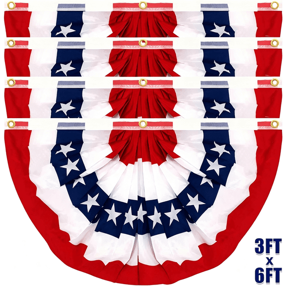 SIRIA 4Pcs 250Th Anniversary Extra Large 3X6 Feet Bunting American Flags for Outside,4Th of July Decorations Red White Blue Pleated Fan Patriotic Decor Usa Banner Memorial Day Fourth July Outdoor