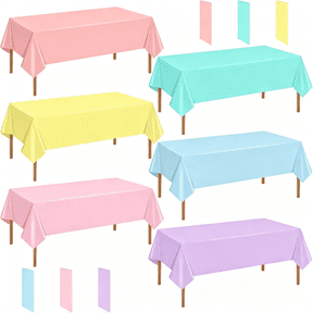 SIRIA 6 Pcs Plastic Table Cloth Disposable Pastel Tablecloths Rectangular Colorful/Rainbow Table Cover Decorations for Birthday Baby Shower Wedding Princess Ice Cream 54X72In