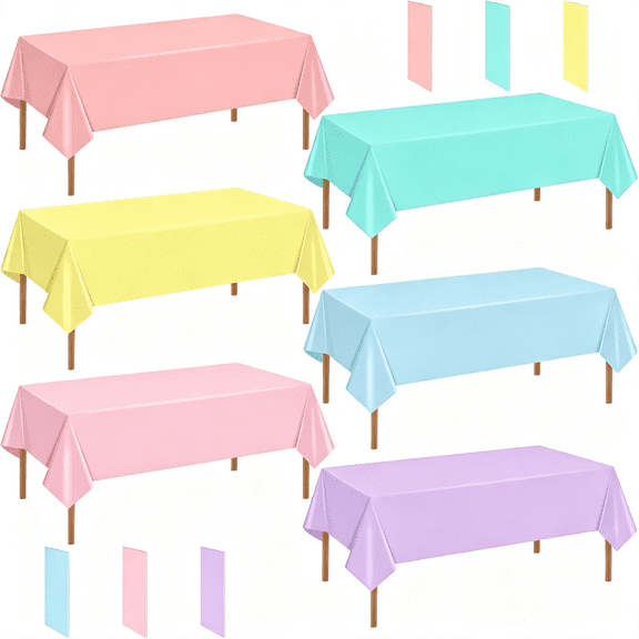 SIRIA 6 Pcs Plastic Table Cloth Disposable Pastel Tablecloths Rectangular Colorful/Rainbow Table Cover Decorations for Birthday Baby Shower Wedding Princess Ice Cream 54X72In