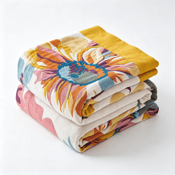 SIRIA Boho Throw Blanket Twin Size, Soft Cozy Cotton Muslin Quilt Blanket for Bed Decor, Floral Patterned Couch Sofa Chair Cover, Vintage Farmhouse Cottage Tapestry Woven Blanket, Yellow&Blue