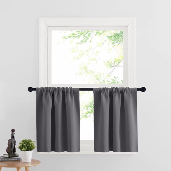 SIRIA Cafe Blackout Curtains 24" Length, Rv Curtains for Camper Mini Short Small Insulating Light Uv Heat Blocking Privacy Half Window Tiers, Width 29 by Length 24, Grey, 2 Panels