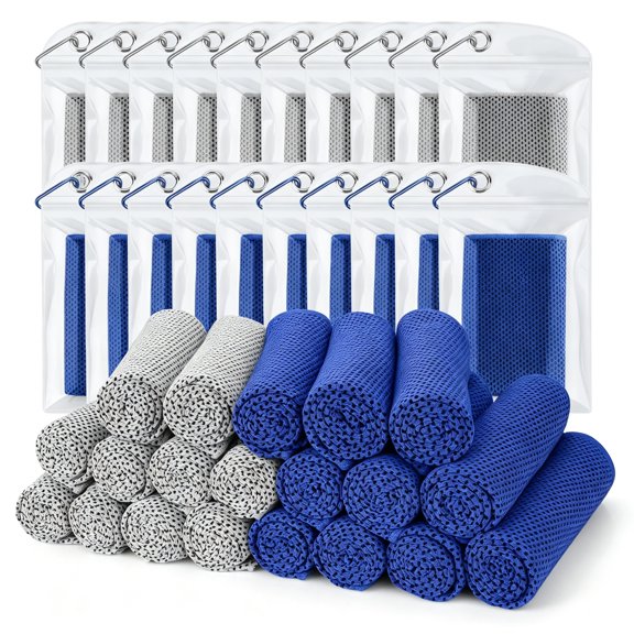 SIRIA Cooling Towel (Pack of 20, 40"X12") with Pouches for Sports | for Neck and Face, Hot Weather, Workout, Fitness, Gym, Yoga, Golf, Pilates, Travel, Camping & More