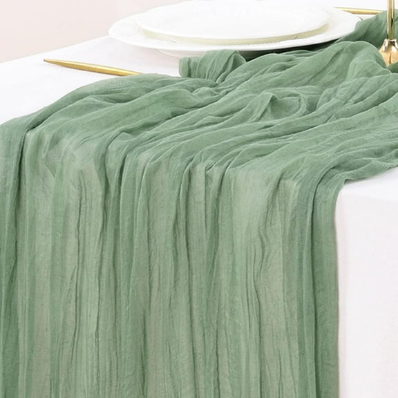 SIRIA Sage Green Cheesecloth Table Runner 10Ft,Boho Rustic Farmhouse Gauze Cheese Cloth Table Runner for Wedding Baby Shower Birthday Home Decor
