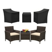 SIRUITON 3 Pieces Patio Set Cover Fit for Outdoor Wicker Patio Furniture Sets Modern Bistro Set Rattan Chair Conversation Sets with Durable and Water Resistant Fabric ,Black