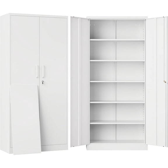 SISESOL 36 inch Storage Cabinet with Doors and Shelves,White Metal Storage Cabinet,Small Locking Metal Cabinets,Short Steel Counter Cabinets with Lock for Garage Home Office Pantry