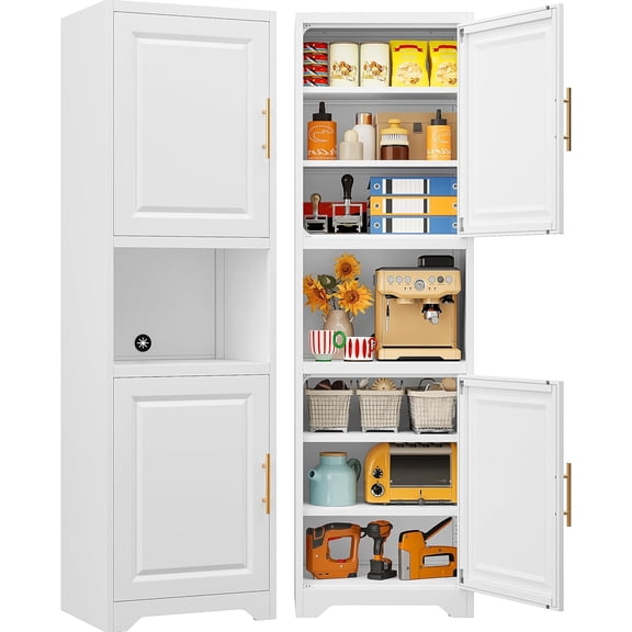 SISESOL 67" Tall Narrow Storage Cabinet with 2 Door and 7 Shelves,Slim Kitchen Pantry Cabinet,White Metal Bathroom Cabinets,Large Cupboard for Home,Kitchen,Laundry,Bathroom