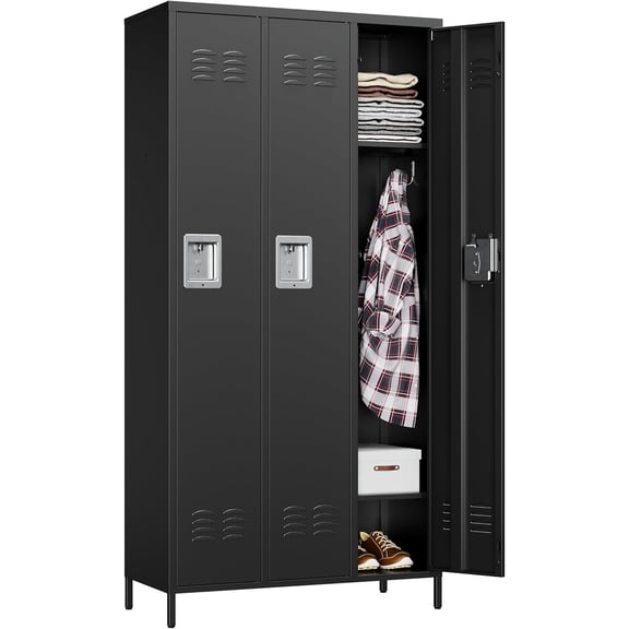 SISESOL Metal Lockers for Employees,Lockable Storage Locker with Shelf,Large Lockers for Storage with Leg,Gym Locker,Steel Employee lockers for Home Office School Gym Garage (Black,3 Door)