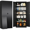 thumbnail image 1 of SISESOL Metal Storage Cabinet with 2 Doors and 6 Shelves,71" Lockable Garage Storage Cabinet,Black Metal Cabinets with Lock,Locking Steel Cabinets for Home,Office,Garage,Shop,School, 1 of 6