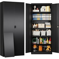 SISESOL Metal Storage Cabinet with 2 Doors and 6 Shelves,71" Lockable Garage Storage Cabinet,Black Metal Cabinets with Lock,Locking Steel Cabinets for Home,Office,Garage,Shop,School