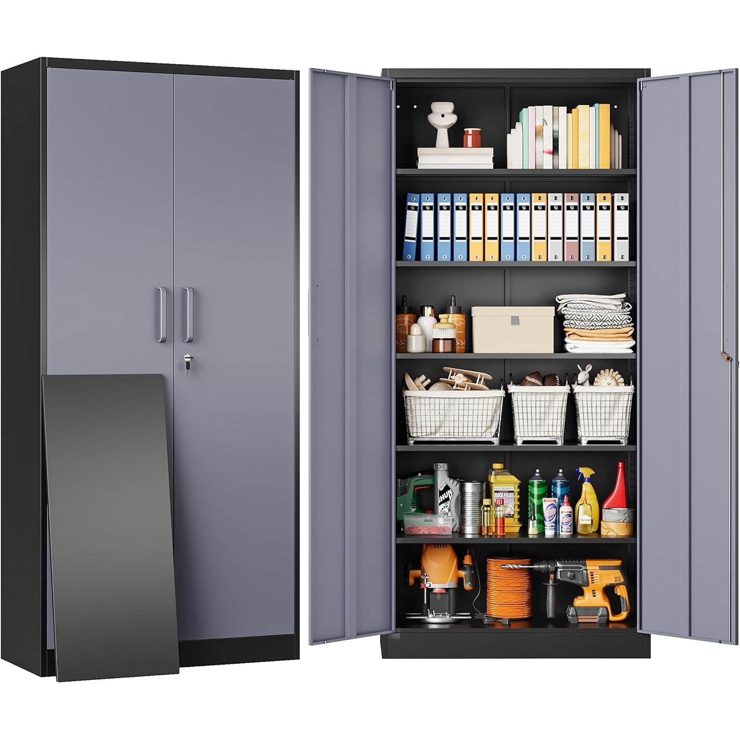 SISESOL Metal Storage Cabinet with 5 Adjustable Shelves,Garage Storage ...