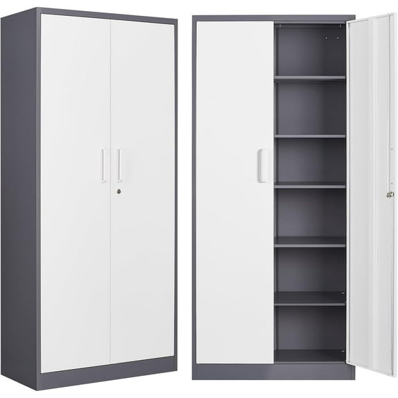 SISESOL Metal Storage Cabinet with Doors and Shelves, 71" Tool Storage Cabinet- Garage Cabinets and Storage System Kitchen Pantry Storage Cabinet with Adjustable Shelves Steel Storage Tall Cabinet