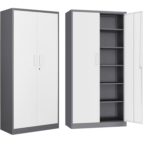 SISESOL Storage Cabinet with Doors and Shelves,71" Metal Storage Cabinet with Lock Door Adjustable Shelf, Steel Lockers for Office, Home,School,Kitchen,Garage Tool Utility Cabinet