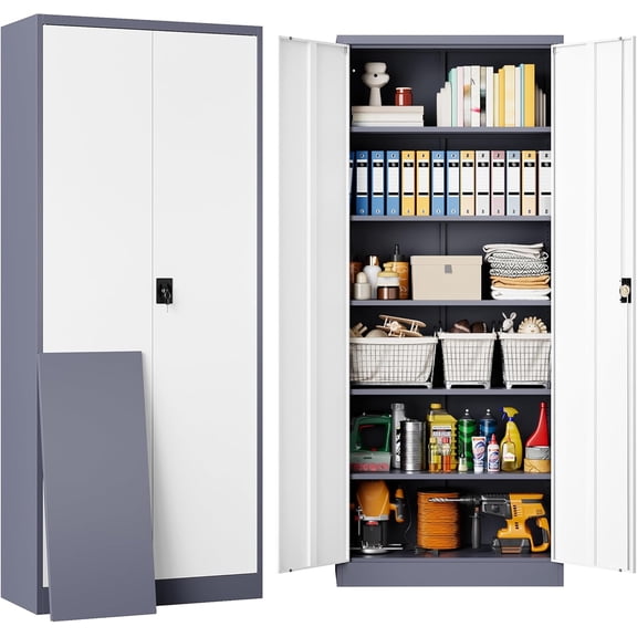 SISESOL Storage Cabinet with Doors and Shelves,71" Metal Storage Cabinet with Lock Door Adjustable Shelf, Steel Lockers for Office, Home,School,Kitchen,Garage Tool Utility Cabinet
