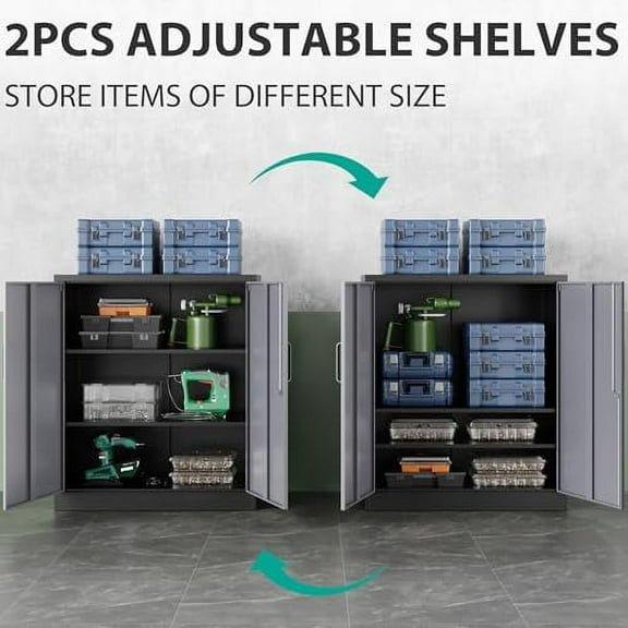 SISESOL Storage Cabinet with Doors and Shelves,Metal Storage Cabinet with Locking Doors,Small Metal Cabinet with Lock,Gray Garage Storage Cabinet for Home Office,Garage,Shop