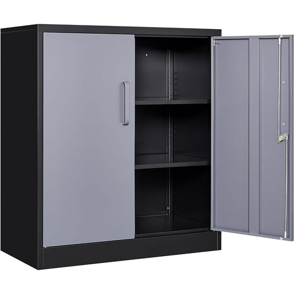 SISESOL Storage Cabinet with Doors and Shelves,Metal Storage Cabinet with Locking Doors,Small Metal Cabinets with Lock,Gray Garage Cupboard for Home Office,Garage,Shop