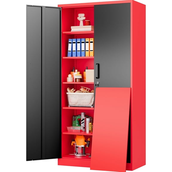 SISESOL Wide & Deep Metal Storage Cabinet with 6 Shelves,72" Tall Red Garage Storage Cabinet with Lock,Metal Cabinets with Locking Doors,Lockable Steel Cabinets for Home,Office,Shop,Garage,72x36x18