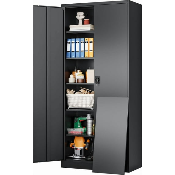 SISESOL Wide & Deep Metal Storage Cabinet with Lock & 5 Adjustable Shelves,72" Black Garage Storage Cabinet with Locking Doors,Lockable Cabinets for Home,Office,Garage,Shop,Basement 72x36x18