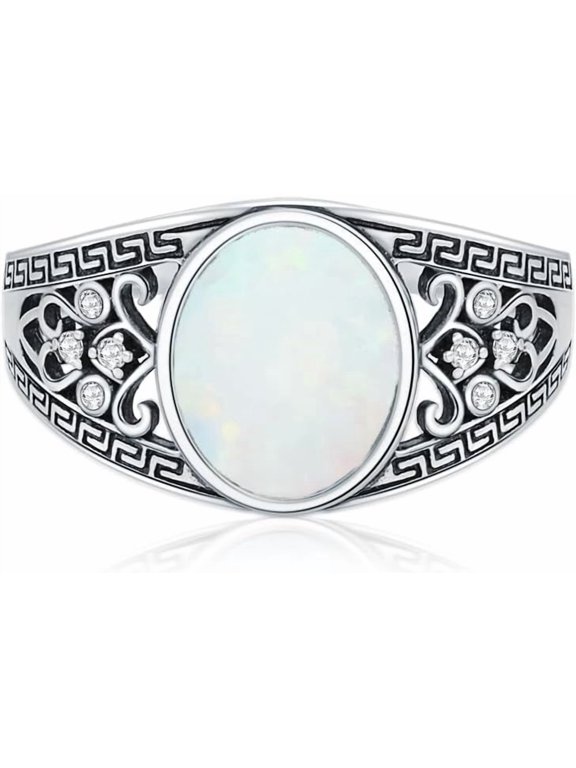 10MM Oval Cut Vintage White/Black/Blue Opal Statement Ring 925 Sterling Silver Fire Opal Retro Filigree Ring for Women Size 4-12