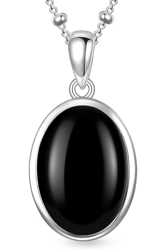 14x10MM Genuine Moonstone/Black Onyx Necklace for Women 925 Sterling Silver Oval Real Gemstone Pendant Necklace Jewelry for Her Mom Wife