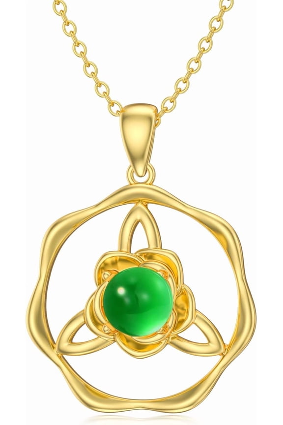 18K Gold Plated Rose Flower Pendant Necklace 925 Sterling Silver Embellished with Natural Jade Rose Love Jewelry Gifts for Women