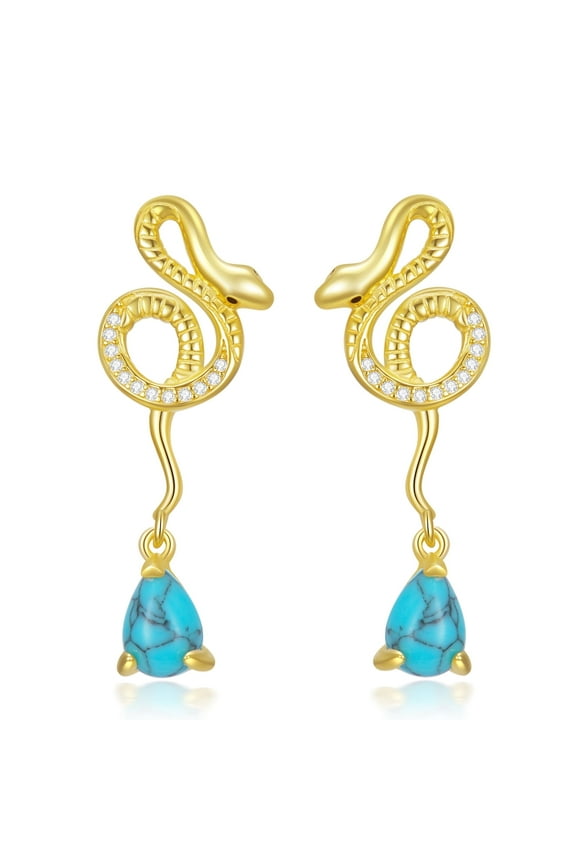 18K Gold Plated Snake Earrings with Natural Turquoise Hypoallergenic Earrings Stud Earrings Birthday Jewelry Gifts for Women