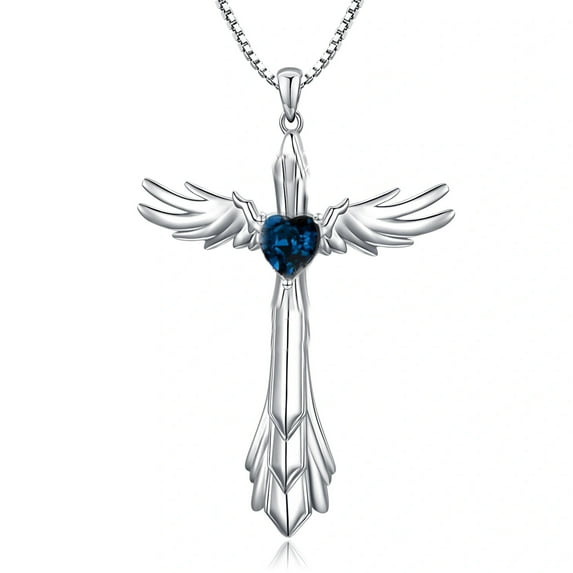 SISGEM 925 Sterling Silver Cross Necklace Angel Wing Cross Jewelry Gifts for Women Girls