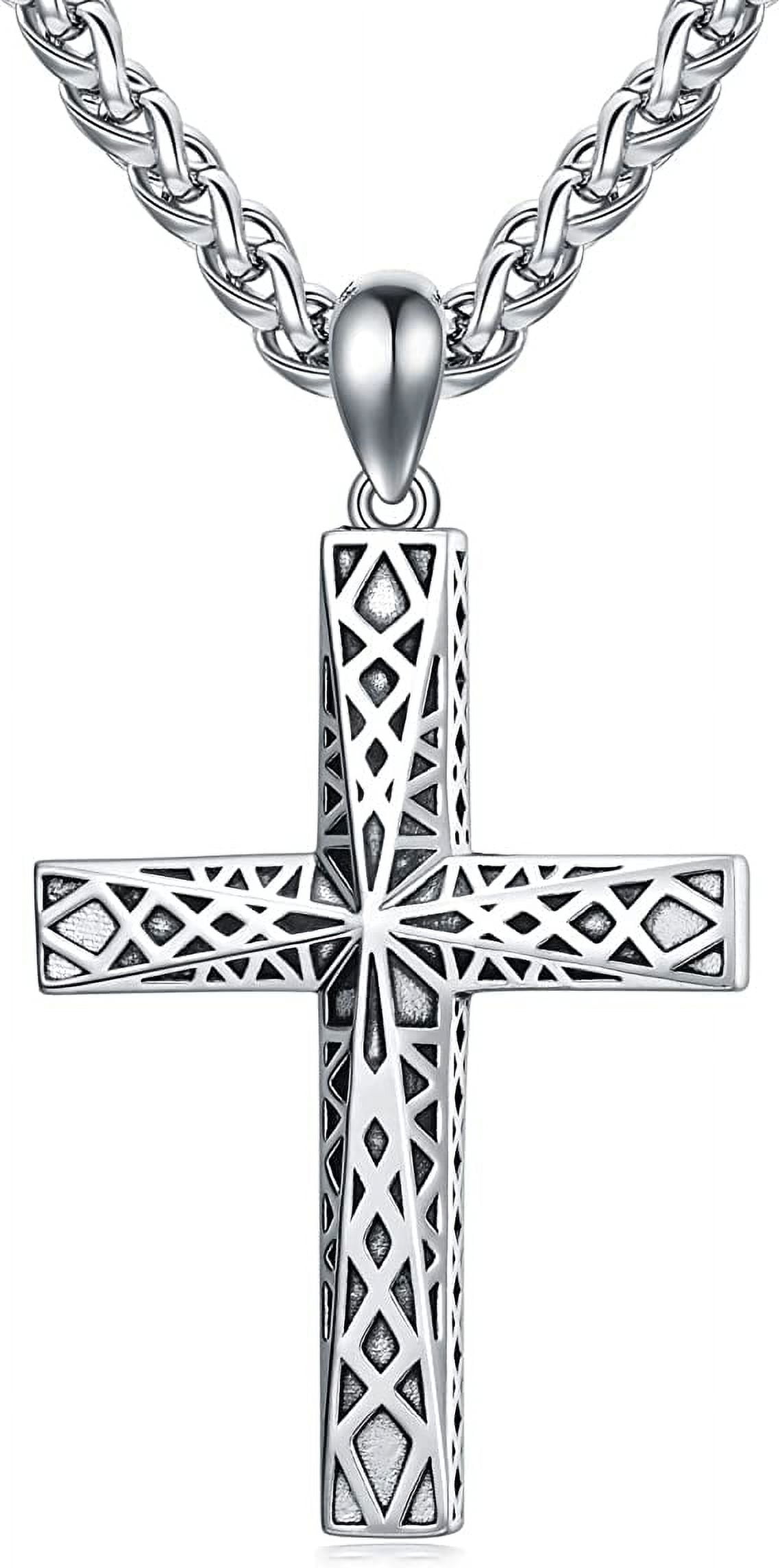SISGEM 925 Sterling Silver Men's Oxidized Cross Necklace