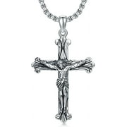 SISGEM 925 Sterling Silver Cross Necklace for Men & Boys Delicate Texture Crucifix Jesus Cross Pendant Necklace with 22+2 Inches Chain