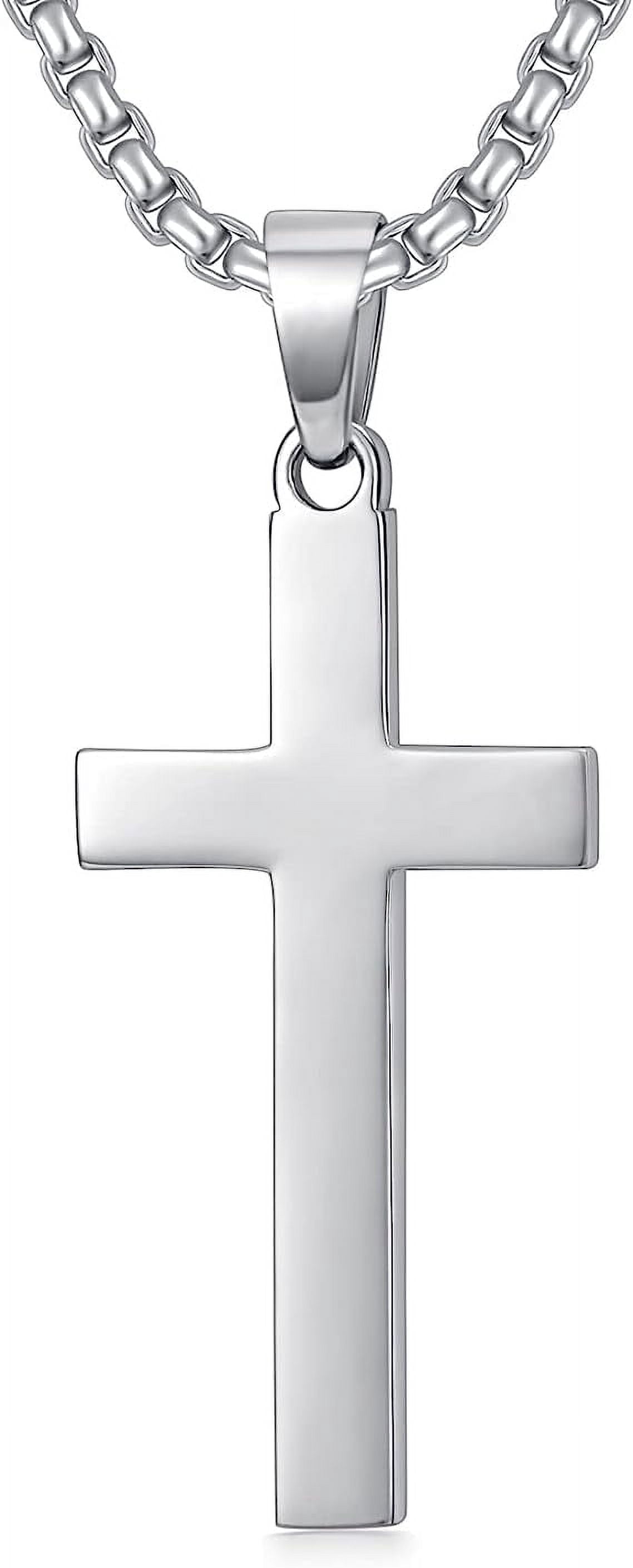 SISGEM 925 Sterling Silver Cross Pendant Necklace Box Chain Necklace Jewelry Gift for Men Father