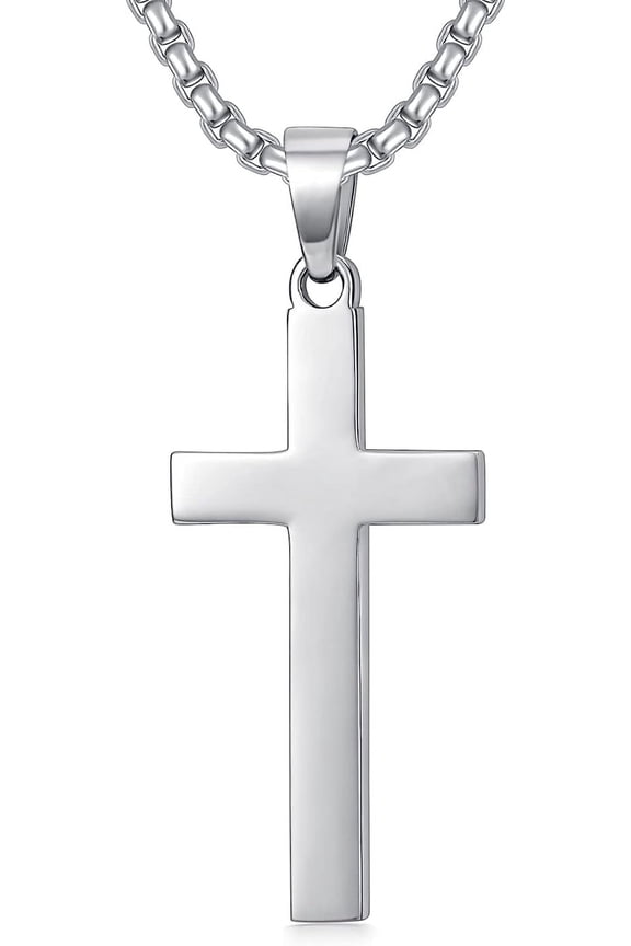 925 Sterling Silver Cross Pendant Necklace Box Chain Necklace Jewelry Gift for Men Father