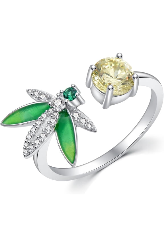 925 Sterling Silver Drangonfly/Butterfly Open Finger Rings Adjustable Dainty Gemstone Sapphire Emerald Green Ring for Women Round/Pear/Princess Engagement Promise Ring