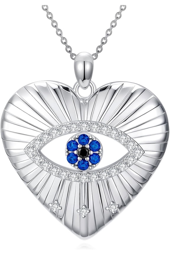 925 Sterling Silver Evil Eyes Necklace Heart Protection Evil Eyes Pendant for Women Birthday Gifts