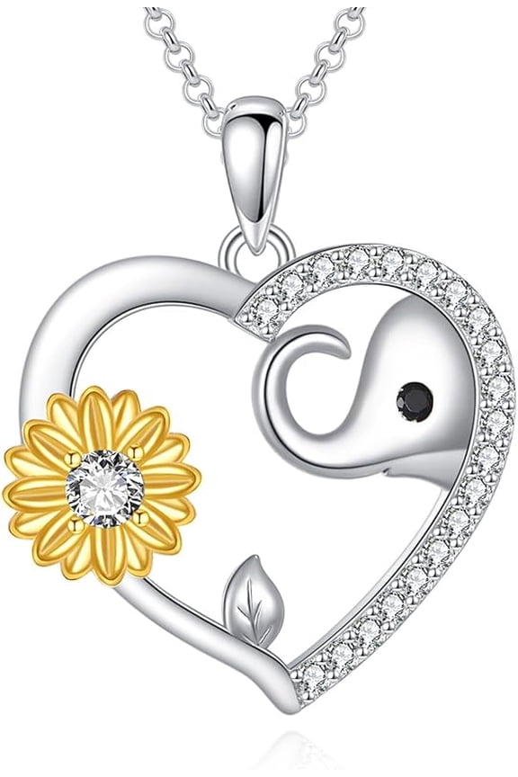 925 Sterling Silver Heart Necklace for Women, S925 Moissanite Sunflower Elephant Heart Pendant Valentine's Day Birthday Mothers Day Graduation Jewelry Gifts for Her Mom Girlfriend 18+2"