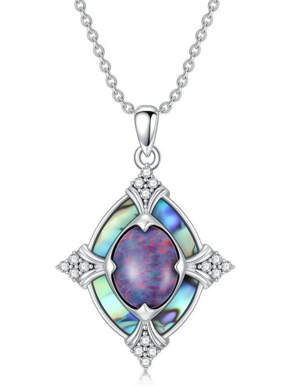 925 Sterling Silver Large Opal Pendant Classic Necklace for women
