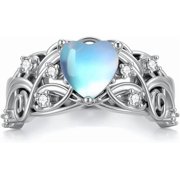 SISGEM 925 Sterling Silver Moonstone Moissanite Fashion Engagement Ring Jewelry for Women