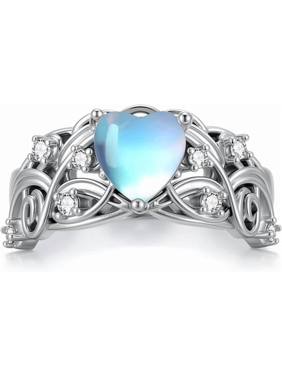 925 Sterling Silver Moonstone Moissanite Fashion Engagement Ring Jewelry for Women