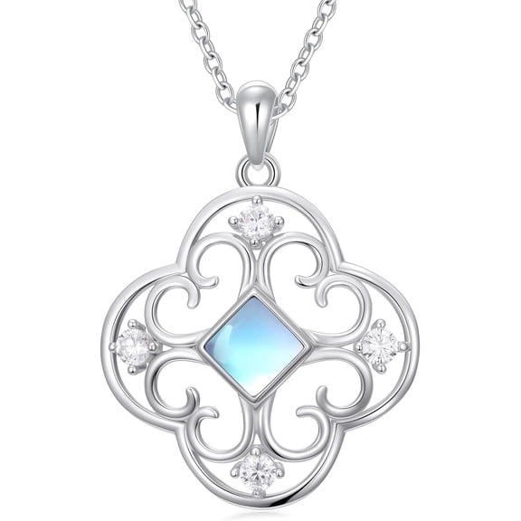 SISGEM 925 Sterling Silver Moonstone Pendant Necklace, Retro Vintage Moonstone Necklace for Women, Jewelry Gift for Mother's Day, Birthday Anniversary Christmas, with 18+2inch Chain