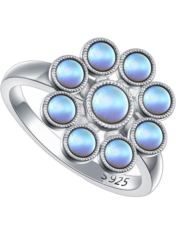 925 Sterling Silver Moonstone Rings for Women Statement Flower Ring Jewelry for Her