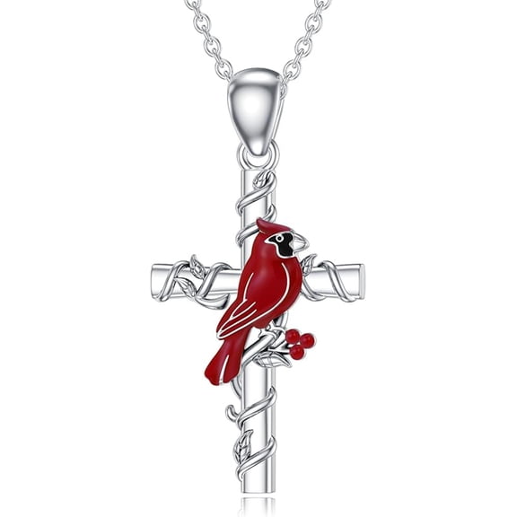 SISGEM 925 Sterling Silver Red Cardinal Cross/Infinity Necklace for Women- Cardinal Bird Memorial Jewelry, Memorial Sympathy Gift for Mother's Day & Christmas