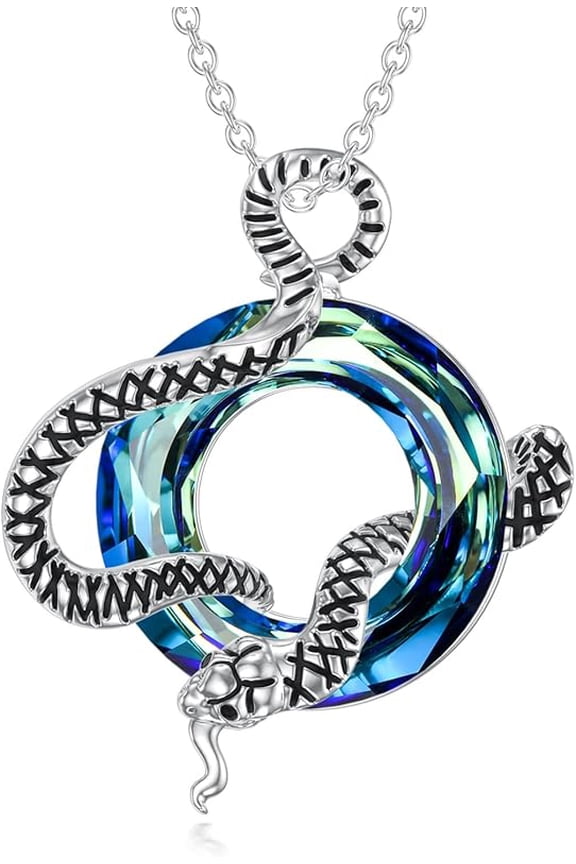 925 Sterling Silver Snake Necklace with Blue Crystal, S925 Cute Animal Pendant Birthday Anniversary Valentine's Day Mother's Day Jewelry Gifts for Women Her Wife Mom Sister Friends 18+2"