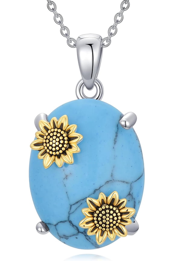 925 Sterling Silver Sunflower Turquoise Pendant Necklace Western Style Gifts for Women Mother