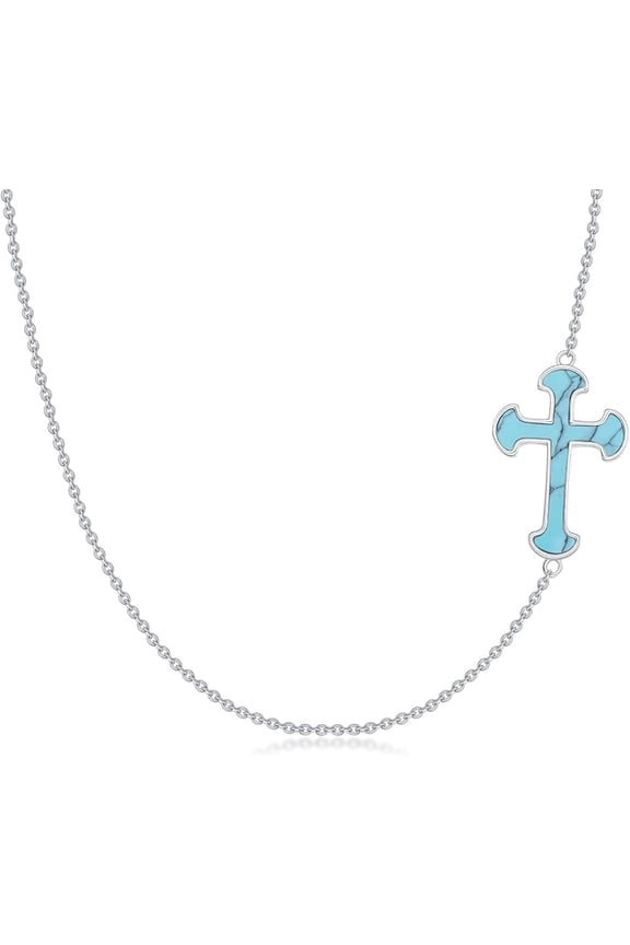 925 Sterling Silver Turquoise Exquisite Cross Pendant Necklace Boho Style Jewelry Gifts for Women Mother