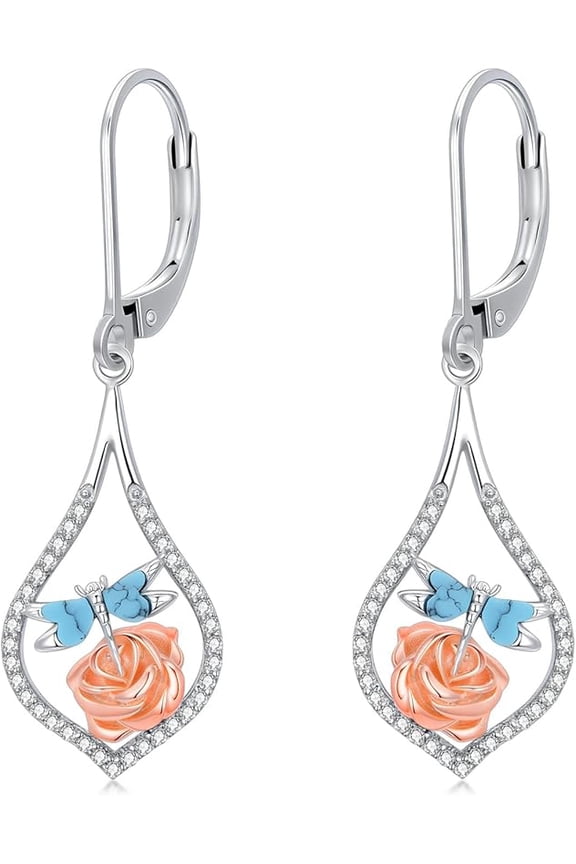 925 Sterling Silver Turquoise Exquisite Dragonfly Dangle Earrings Boho Style Drop Earrings Jewelry Gifts for Women Mother