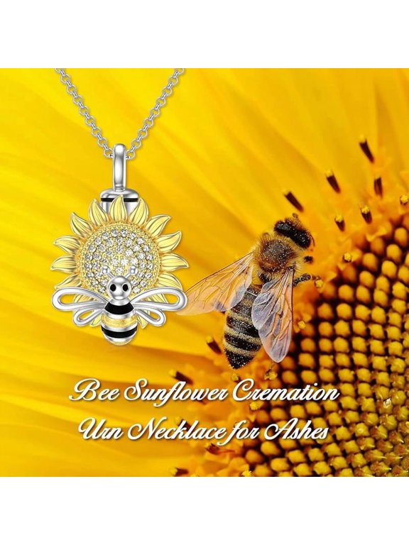 Bee Sunflower/Moon/Hummingbird/Turtle Cremation Urn Necklace for Ashes 925 Sterling Silver Heart Jewelry Human Keepsake Memorial Locket for Women Mom