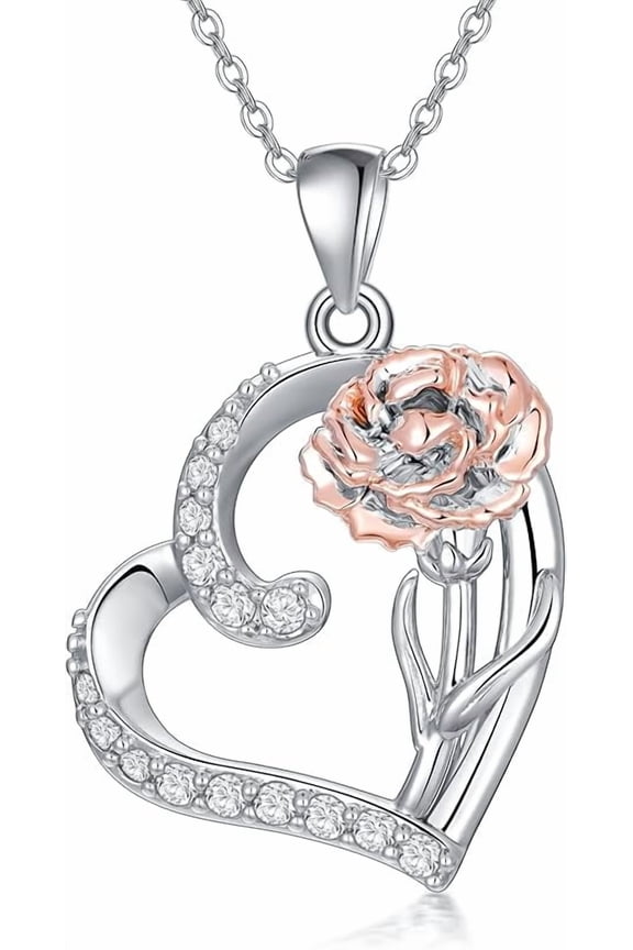 Birth Flower Necklace 925 Sterling Silver Month Flower Heart Pendant Necklace Jewelry Birthday Gifts for Women Wife Mom Lover